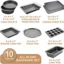 HONGBAKE Bakeware Sets, Baking Pans Set, Nonstick Oven Pan for Kitchen with Wider Grips, 10 Pieces Including Rack, Cookie Sheet, Cake Pans, Loaf Pan, Muffin Pan, Pizza Pan - Grey