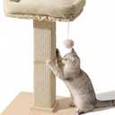 FUKUMARU Cat Scratching Post, Modern Style Tall Scratch Posts with Perch for Indoor Cats Adults, Large Cat Scratcher Tower with Bed, Small Tree with Raised Stand, Natural Sisal & Solid Wood