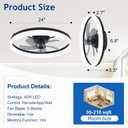 DLLT Bladeless Ceiling Fans with Lights: 24 Inch Modern Flush Mount Low Profile Ceiling Fan with APP Remote Control - Black Enclosed LED Fandelier Dimmable Quiet DC Motor for Bedroom Living Room