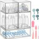 POLRAI 5 Pack Baby Bottles Organizer with Brush and Hooks, Stackable Acrylic Storage Boxes for Baby Bottles, Makeup, Small Items, Clear Storage Containers for Kitchen, Bathroom, Bedroom, Cabinet