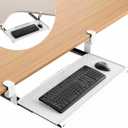 Keyboard Tray Under Desk - Full Metal Slide Out Holder, Rust-Resistant & Scratch-Proof, Double C-Clamps, 26x13" Tray for L Shape/Regular Desks, Standing/Sitting Workstation(White-B)