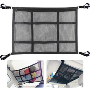 Car Ceiling Cargo Net for SUV,35.4"X25.6"Car Ceiling Storage,Load Capacity Automotive Cargo nets Interior Accessories for Van,Double-Layer Mesh Automotive Roof Camping Essentials