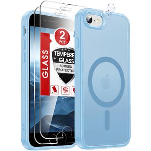 LeYi for iPhone SE Case Blue 2022 (3rd Generation)/2020 (2nd) iPhone-8/7 Cases[ Screen Protector X2+ Camera Cover X2] i Phone SE3 SE2 Gen for MagSafe Magnetic Military Grade Protective, Light Blue