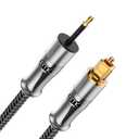 EMK 24K Gold-Plated Toslink to Mini Toslink Cable (1.5ft/0.5M) - Digital Optical Audio Cable with 3.5mm Mini Plug for Soundbar, Home Theater, TV - Silver SPDIF Fiber Optic Cable