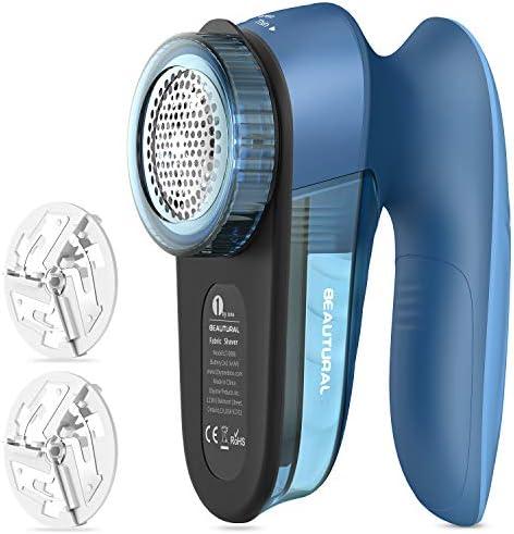 BEAUTURAL Fabric Shaver and Lint Remover, Sweater Defuzzer with 2-Speeds, 2 Replaceable Stainless Steel Blades, Battery Operated, Remove Clothes Fuzz, Lint Balls, Pills, Bobbles