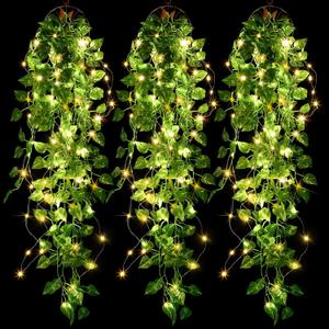 Mudder 3 Packs LED Artificial Hanging Plants, 3.6 ft Fake Hanging Plant, Ivy Vine Fake Leaves Greeny Chain Wall Home Room Garden Wedding Garland Outside Decor (Basket Not Included) (Greenery Style)