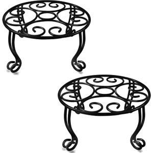 TREEZITEK 2 Pack Heavy Duty Iron Plant Stand, 11.8'' Diameter, 6'' Tall, Black, Powder Coated, Round, Sturdy & Stable, Indoor/Outdoor, No Assembly Required