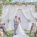 10x8ft White Backdrop Curtains for Parties Wrinkle Free Fabric Backdrop Curtain Wedding Photo Drapes Backdrop for Birthday Party Baby Shower Bridal Shower Photography Back Drop 2 Panels 5x8FT