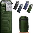Camping Sleeping Bag 3 Seasons Warm & Cool Weather, Lightweight, Waterproof, Portable Backpacking for Adults & Kids - Camping Essentials Gear Accessories Hiking Travel (Army Green)