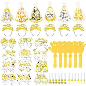HOWAF New Years Eve Party Supplies 2026 White Gold 2026 Glasses New Years Hats Happy New Year Headband Tiara Blowouts Hand Clappers NYE Party Favors Accessories Kit for Happy New Year Decorations
