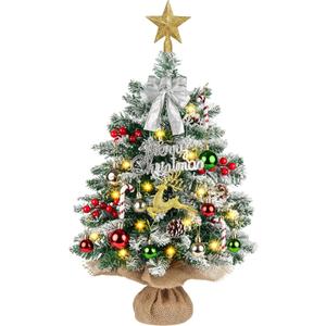 Mini Christmas Tree with 40 Lights Snow Flocked Christmas Tree 24In/2FT Artificial Small Xmas Tabletop Tree with Christmas Ornaments for Tabletop Fireplace Mantel Christmas Decorations