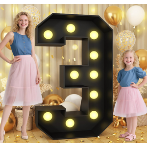 4FT Marquee Light Up Numbers 3, Easy to Assemble Black Marquee Number