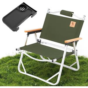 Camping Chair, Folding Aluminum Camping Chair with Side Table, Portable & Lightweight for Outdoor Camping, Picnic, Lawn, Fishing, Supports 265lbs (Green)