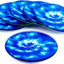 Set of 6 Round Drink Coasters, Blue Floral Design, Gift Boxed, Tempered Glass, Non Slip, Suit Indoor or Outdoor, Kitchen, Dining, Living