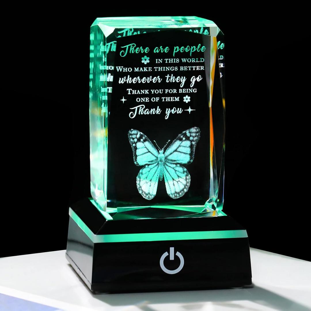 Movdyka Thank You Gift - 3D Crystal Keepsake With LED Colorful Base for Women, Coworkers, Teachers, Friends, Family - Inspirational Appreciation Gift, Office Desk Decor