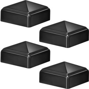 Pelopy 4 Pcs 2" x 2" Black Aluminum Pyramid Post Caps for Wooden or Metal Fence Posts, Weatherproof Decorative Pyramid Covers for Decks, Mailboxes, and Corridors