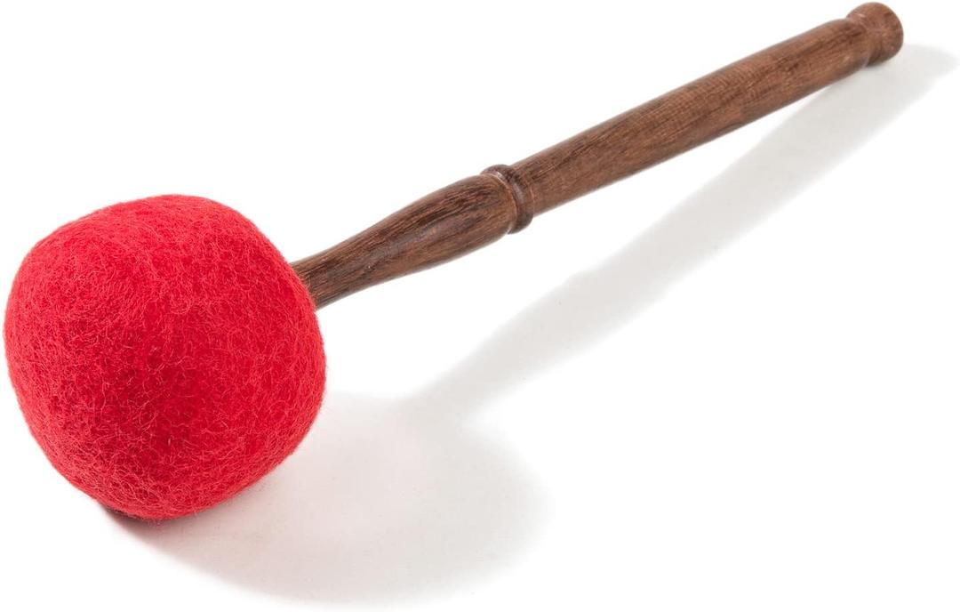 Drum Mallet Wool Felted Drum Stick - 9 Inches Wool Mallet for Gongs & Large Singing Bowls by Himalayan Bazaar (Red)