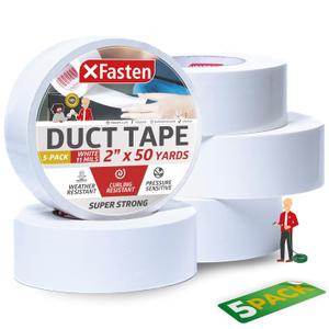 XFasten White Duct Tape Heavy Duty Waterproof 2 Inch x 50 Yards (5-Pack, 750ft Total) 11 mils Super Strong HVAC Duct Tape White Color for Indoor, Automobile, Repair, Patching and Outdoor Use (2-Inch by 50-Yards (5-Pack), White)