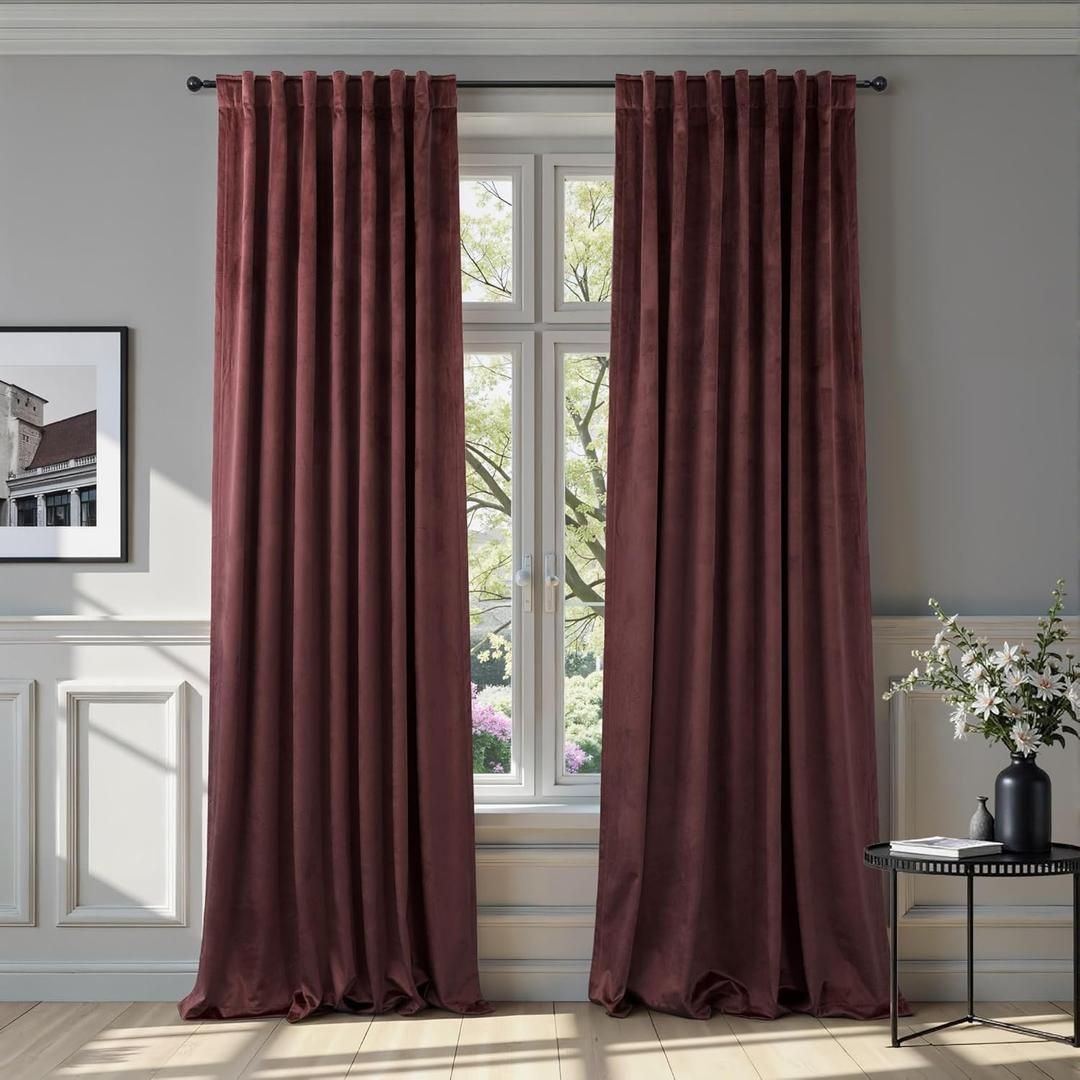Ruby Wine Velvet Curtains 84 Inch Length for Living Room 2 Panels Back Tab Pocket Luxury Drapes Thermal Insulated Darkening Curtain for Girls Bedroom Vintage Victorian Decor Dark Purple Red 52x84 Long