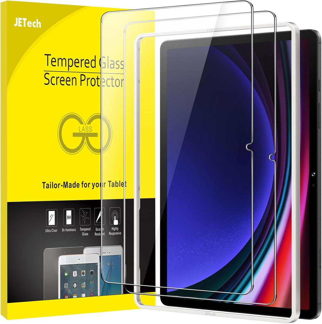 JETech Screen Protector for Samsung Galaxy Tab S9 11-Inch and Galaxy Tab S10 FE / S9 FE 10.9-Inch, with Easy Installation Frame, Tempered Glass Film, HD Clear, 2-Pack