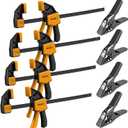 8-Piece Bar Clamps for Woodworking - 4 Pcs 12 inch Bar Clamps with 150 LBS Load Limit, 4 Pcs Heavy Duty Metal Spring Clamps, Quick Release Triggers