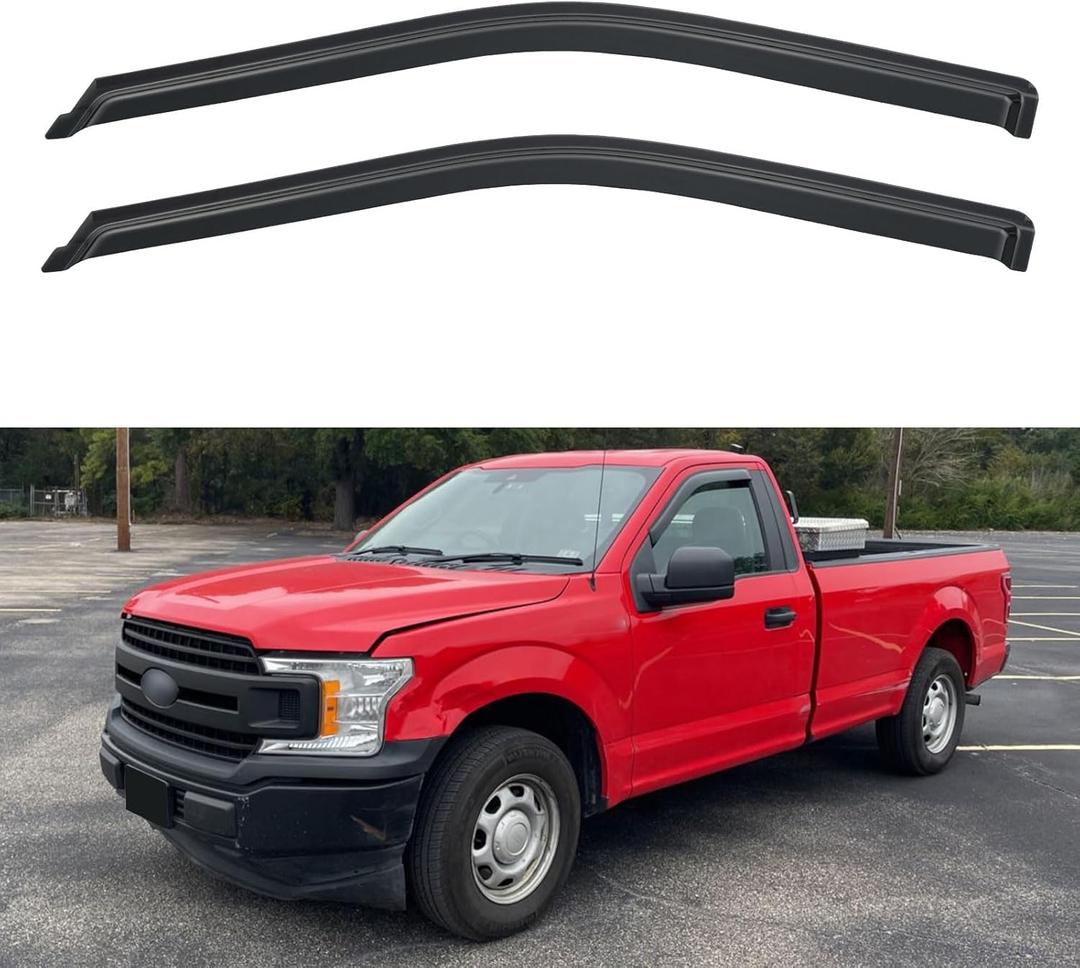 Window Visors Rain Guards for 2015-2024 Ford F150 Single/Regular Cab, Out-Channel Window Vent Wind Deflectors Visors Shades for 17-24 F250 F350 F450 Super Duty Standard Cab