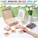 Marsui 78 Pcs Baby Shower Fun Decorate a Block Game 52 DIY ABC Letter Blocks 24 Watercolor Pen 1 Sign 1 Wooden Box with Hinged Lid for Baby Shower Gender Reveal Party Supplies(Flower)