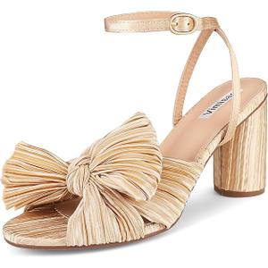 VIMISAOI Women's Bow Knot Heeled Sandals Open Toe High Block Chunky Heels Ankle Buckle Strap Pleated Bride Wedding Party Dress Shoes, Size 8