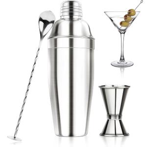 Ohtomber 24OZ Cocktail Shaker Set - Cocktail Bar Martini Drink Shaker Set with Strainer, Stainless Steel Bartender Kit Drink Mixer with Jigger, Mixing Spoon, Bar Accessories for Beginners (Silver)