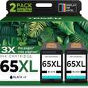 TESEN 65XL Black Ink Cartridge High-Yield Replacement for HP Ink 65 XL HP65 HP 65 use with HP Envy 5055 5000 5052 5070 Deskjet 3755 3700 3752 3772 2600 2622 2652 2655 2680 2640 Printers (2-Pack)