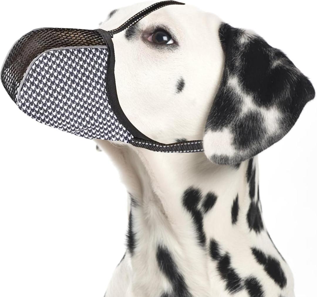 Dog Muzzle Anti & Prevent Biting Chewing Barking for Small Medium Large Dogs Soft Air Mesh Muzzles Reflective Ajustable Full Coverage Dog Mouth Guard Cover for Grooming Scavenging Black L-1