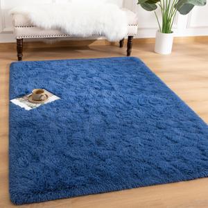 Andecor Soft Fluffy Bedroom Rugs, 3 x 5 Feet Indoor Shaggy Plush Area Rug for Boys Girls Kids Baby College Dorm Living Room Home Decor Floor Carpet, Light Navy
