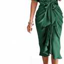 BTFBM Dresses for Women Summer Button Short Sleeve Silk Satin Ruched Spring Maxi Dress 2026 Cocktail Party Wedding S