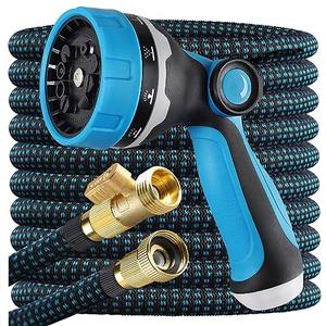 100 ft Expandable Garden Hose - Kink Free Flexible Water Hose with Thumb-Controlled 10-Function Nozzle, 3/4 Solid Connectors, Durable 3750D Fabric, 4-Layer Latex Core