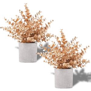 Coferset 2 Pack Gold Eucalyptus Small Fake Plants Potted Artificial Plants for Christmas Decorations Shelf Desk Home Farmhouse Room Coffee Table Bathroom Decor