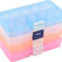 32 Pack 10 Grids Small Plastic Jewelry Bead Organizer Box, Colored Plastic Bead Storage Organizer Box with Adjusatble Dividers for Beads Earrings Rings Jewelry, 4 Colors
