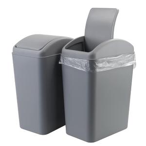 Swing Lid Garbage Bin Kitchen, 4 Gallon/ 16 L Grey Trash Can, 2 Packs