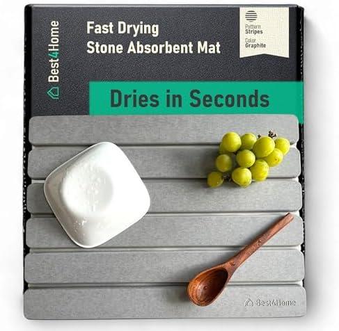 BEST4HOME Stone Drying Mat for Kitchen Counter - Grey 12x16In Dish Drying Mat - Foldable Diatomite Stone Dish Rack - Absorbent Diatomaceous Earth Non-Slip Tray for Bathroom