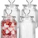 Potchen 4 Sets 32oz Cookie Jars Glass Candy Jar with Heart Lids Decorative Heart Containers Food Storage Canister with Airtight Lid for Valentines Party Table Decoration(Clear Lid)
