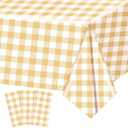 3 Pack Brownish-Yellow and White Gingham Tablecloths, 54 X 108Inch Disposable Party Table Covers Scalloped Brownish-Yellow and White Checkered Tablecloth