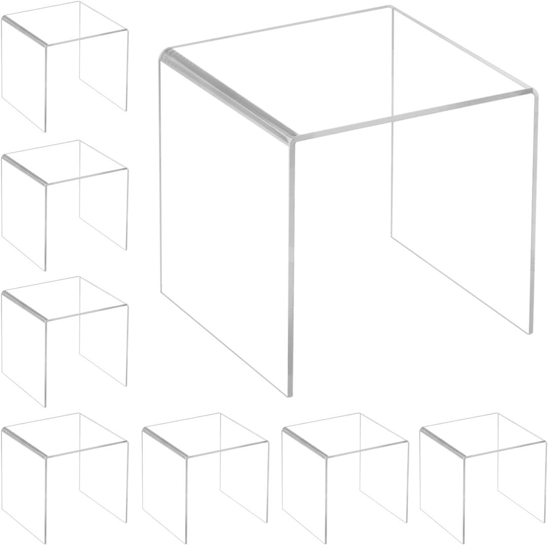 QWORK Clear Acrylic 4"x4"x4" Display Risers  8 Pack Lightweight Stands for Cupcakes, Jewelry & Crafts