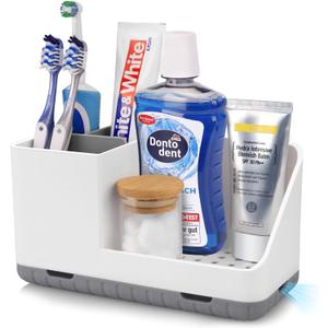 Toothbrush Holders for Bathrooms, Kids Electric Toothbrush and Toothpaste Holder with Drainage, Tooth Brush Holder for Bathroom Countertop Organizer (Grey)