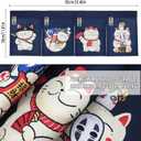 Japanese Noren Maneki Neko Curtain Short Entrance Hallway Hanging Flag 4 Pannel Lucky Cats Printed Doorway Curtain Tapestry for Restaurant Sushi Home Decor 33.5"X11.8" With Velcro double-sided tape
