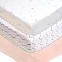 American Baby Company 3 Pack 100% Natural Cotton Fitted Crib Sheets 52" x 28" - Soft, Breathable, Hypoallergenic & Gentle Toddler Bed Sheets, Blush Pink Star/Zigzag, Neutral for Boys & Girls