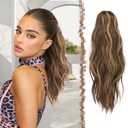 FESHFEN Ponytail Extensions, Long Claw Clip in Ponytail Hairpiece Synthetic Pony Tails Hair Piece Natural Wavy Hairpieces for Women, 20 inch Honey Blonde Mixed Light Brown