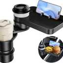 Car Double Cup Holder Tray Table, Swivel Car Food Tray Table for Front/Rear Passenger Seat for Eating, Cup Holder Expander with Phone Holder, Drink Sauce Holder for Car, Road Trip Essentials