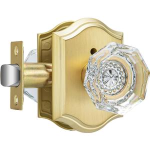 Haidms Gold Glass Door Knob Crystal Door Knobs Interior, Vintage Privacy Door Lock for Bed Bath, Clear Diamond Glass with Heavy Duty (1 Pack)