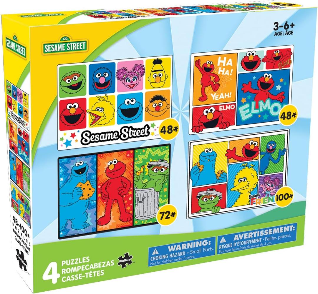 Buffalo Games - Sesame Workshop - 4 X 1 Kids Multipack - Sesame Street - Multiple Jigsaw Puzzles for Kids- Challenging Puzzle Perfect for Game Nights - Finished Size Varies