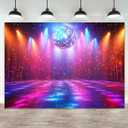 Disco Decorations Backdrop, Retro Glow Party 70s 80s 90s Theme Stage Dance Background Disco Party Decoration, Polyester Banner PartyBackdrop for Birthday Prom Portrait Photo Props 10x8ft