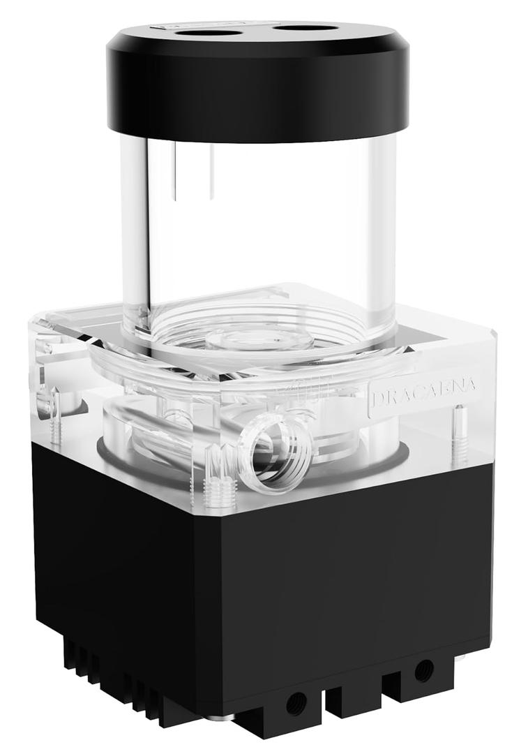 dracaena.io High Flow 800L/H D5 PWM PC Water Pump Combo with Colorful LED Option and 370ml 300mm/11.8in Reservoir - Powerful 12W, 0.7A, Black